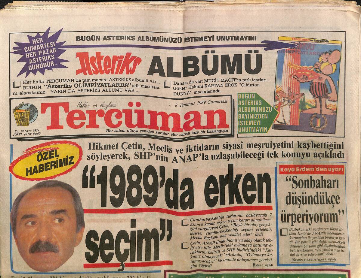 Tercüman Gazetesi 8 Temmuz 1989 - Müjdat: Galatasaray'ı Reddettim - Mireille Darc 50'sinde Yönetmenliğe Soyundu GZ150206 - 1