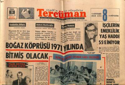 Tercüman Gazetesi 9 Ağustos 1968 - Boğaz Köprüsü 1971 Yılında Bitmiş Olacak GZ68605 - 1