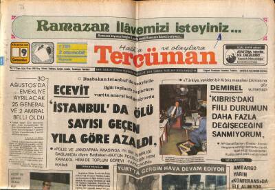 Tercüman Gazetesi 9 Ağustos 1978 - İstanbulda Ölü Sayısı Geçen Yıla Göre Azaldı GZ77300 - 1