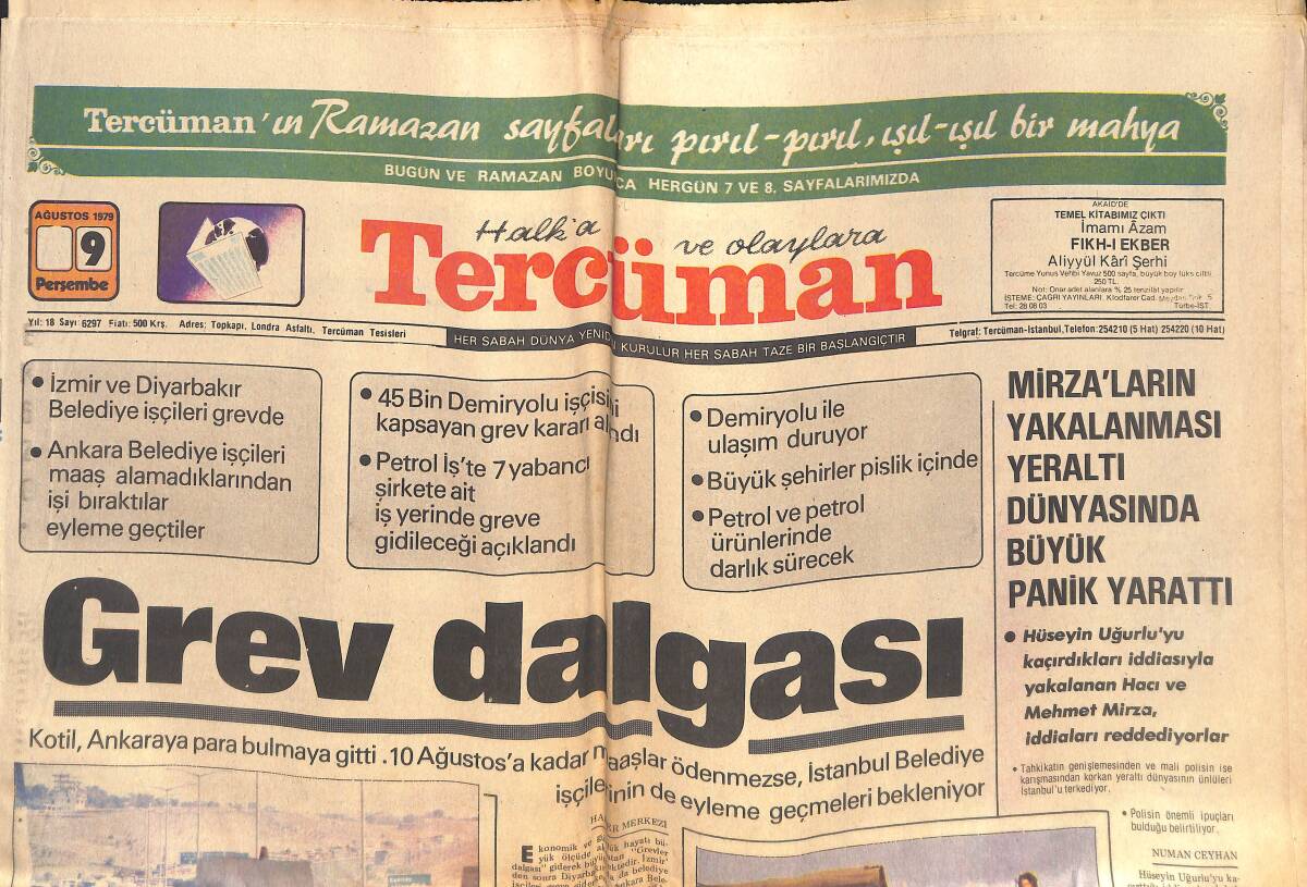 Tercüman Gazetesi 9 Ağustos 1979 - Grev Dalgası - Ayhan Işık; Baba Oluyorum GZ132643 - 1