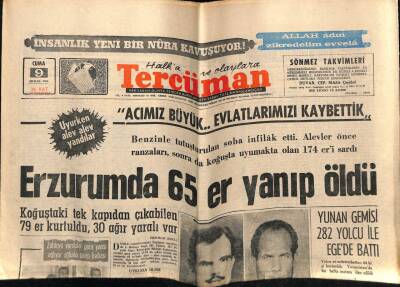 Tercüman Gazetesi 9 Aralık 1966 - Erzurumda 65 Er Yanıp Öldü, Yunan Gemisi 282 Yolcu İle Egede Battı GZ54386 - 1
