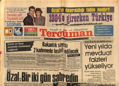 Tercüman Gazetesi 9 Aralık 1983 - Evren Ve Özal Arasında Mutabakat Sağlandı GZ65977 - 1