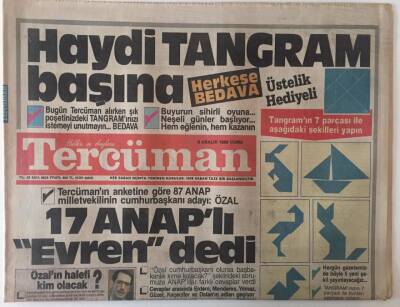 Tercüman Gazetesi 9 Aralık 1988 - 17 Anaplı Evren Dedi GZ26296 - 1