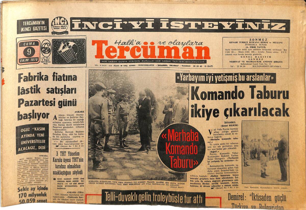 Tercüman Gazetesi 9 Ekim 1970 - Kertenkele Çarli Londra'da Ölü Bulundu - Metin Oktay Yazıyor GZ145269 - 1