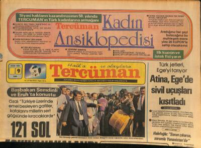 Tercüman Gazetesi 9 Ekim 1984 - Atina , Egede Sivil Uçuşları Kısıtladı - Tarihi Halılar Gözler Önüne Serildi GZ126061 - 1