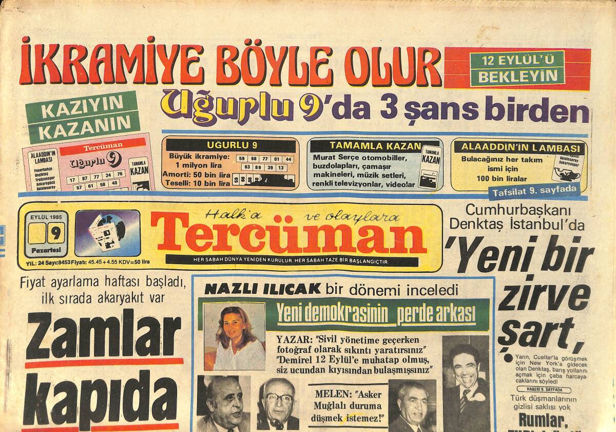 Tercüman Gazetesi 9 Eylül 1985 - Şeyh Şamil'in Torunları Gösteri Yaptı - Ayşegül Dora Hırslı Bir Kadın GZ3319 - 1