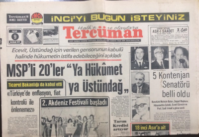 Tercüman Gazetesi 9 Haziran 1974 - MSPli 20ler Ya Hükümet Ya Üstündağ - GZ12756 - 1