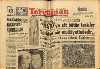 Tercüman Gazetesi 9 Kasım 1965 - Makariosun Teklifleri Reddedildi GZ70685 - 1