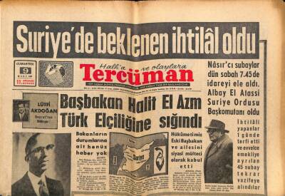 Tercüman Gazetesi 9 Mart 1963 - Başbakan Halit El Azm Türk Elçiliğine Sığındı GZ67509 - 1