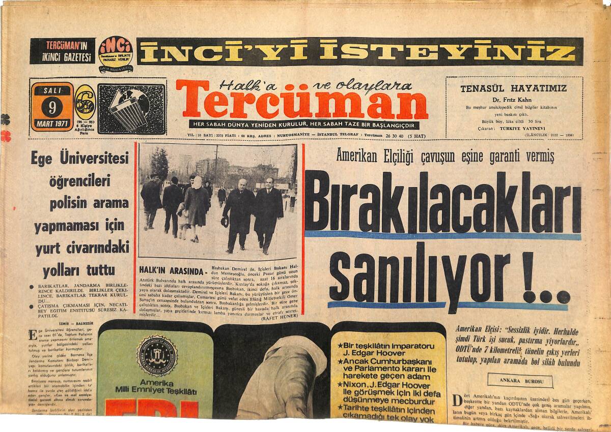 Tercüman Gazetesi 9 Mart 1971 - FBI Nasıl Çalışıyor? - Muhammed Ali- Frazier Asrın Maçında Dövüşüyorlar! GZ145214 - 1