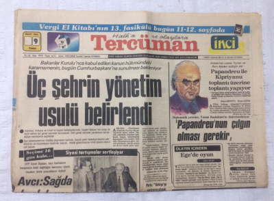 Tercüman Gazetesi 9 Mart 1984 - Üç Şehrin Yönetim Usulü Belirlendi - GZ17269 - 1
