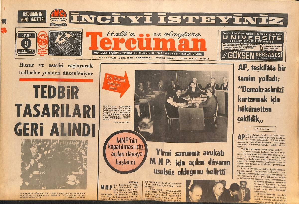 Tercüman Gazetesi 9 Nisan 1971 - AP , Teşkilata Bir Tamim Yolladı - Basketbol Milli Takımımız Bugün Açıklanıyor GZ145505 - 1