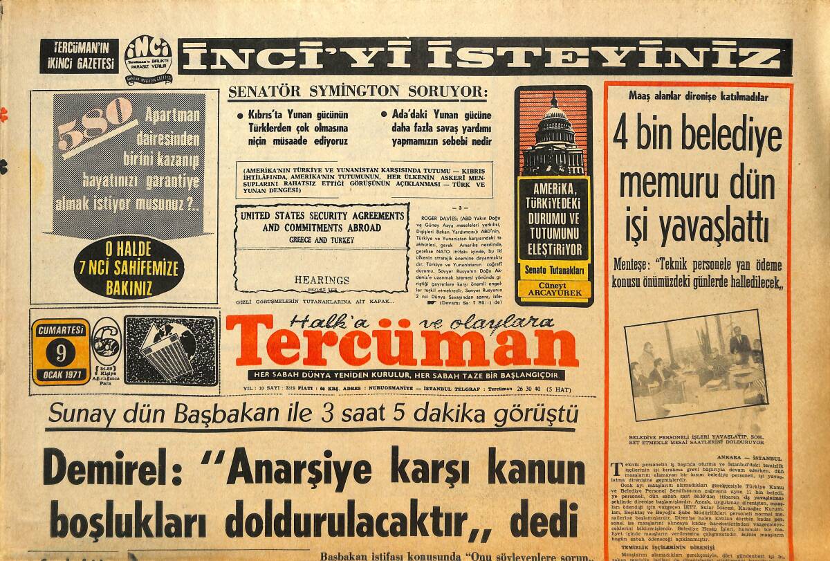 Tercüman Gazetesi 9 Ocak 1971 - THY Hac Seferleri 12 Ocak'ta Başlıyor - 4 Bin Belediye Memuru Dün İşi Yavaşlattı GZ145403 - 1