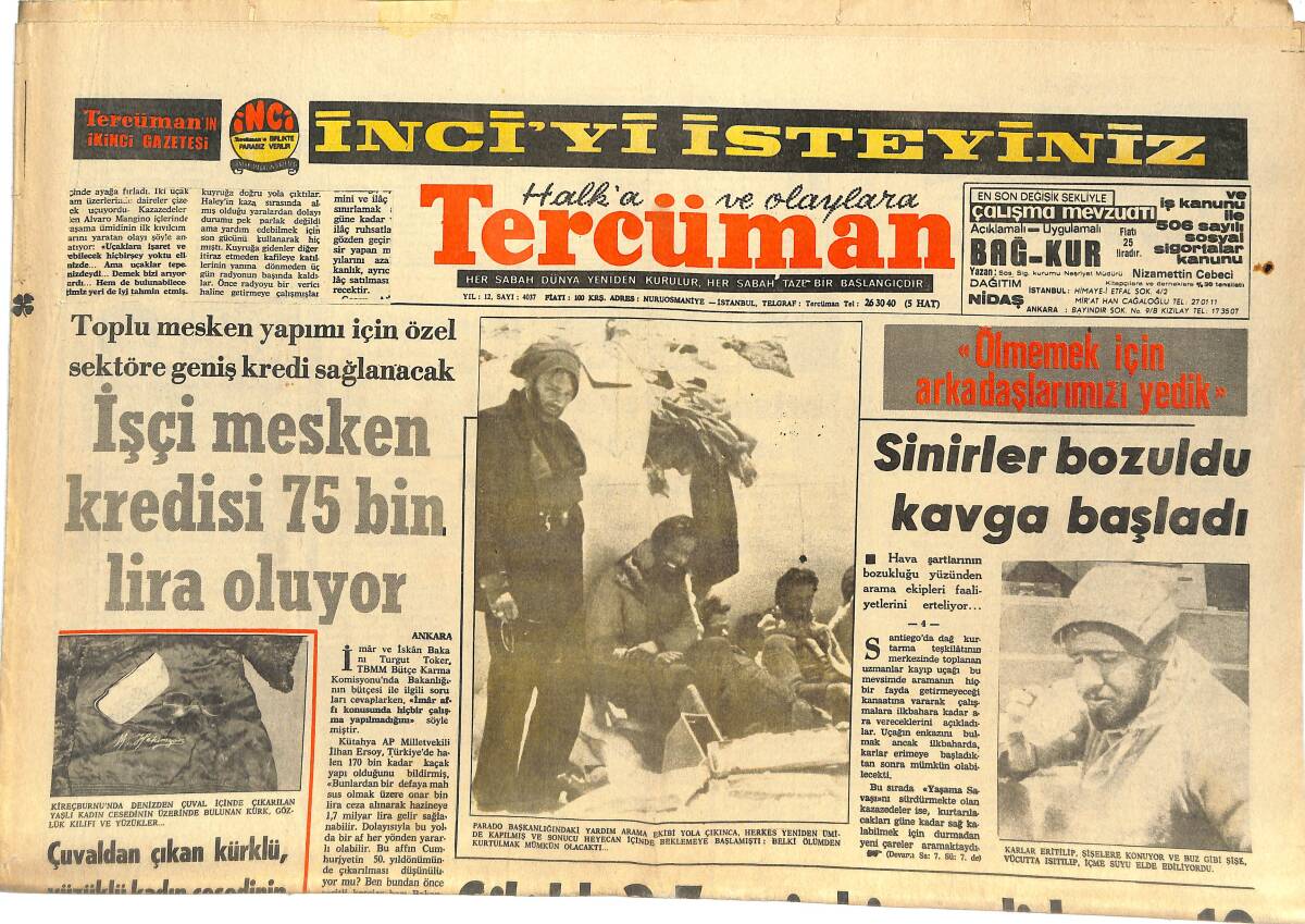 Tercüman Gazetesi 9 Ocak 1973 - Silahlı 3 Zenci, Bir Oteli Basıp 10 Kişiyi Katletti - İşçi Mesken Kredisi 75 Bin Lira Oluyor! GZ144712 - 1