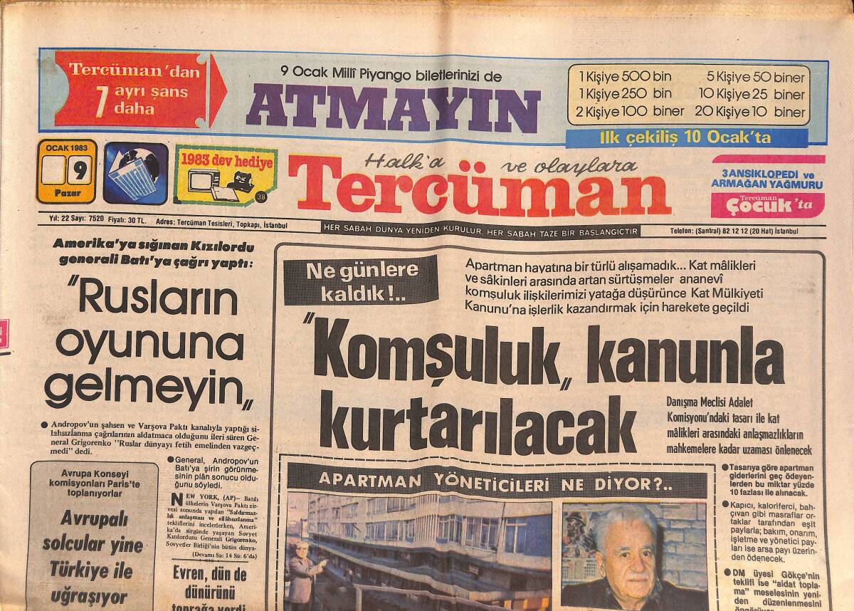 Tercüman Gazetesi 9 Ocak 1983 - Yunanlılar İzmir'deki Kiliseye 13 Yıl Sonra Levha Asmış... - Avrupalı Solcular Yine Türkiye İle Uğraşıyor GZ134455 - 1