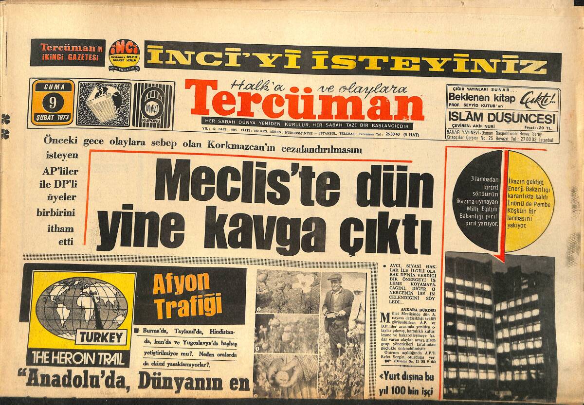 Tercüman Gazetesi 9 Şubat 1973 - Foreman Şampiyonluk Kemerini California Valisine Hediye Etti - Avrupa Yalanlarla Kandırılıyor GZ146409 - 1