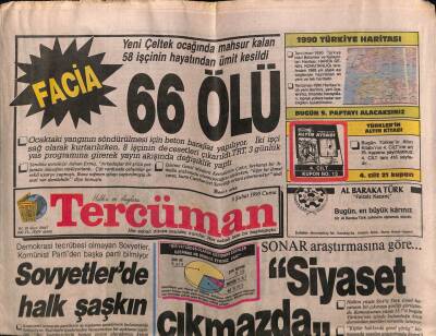 Tercüman Gazetesi 9 Şubat 1990 - Yeni Çeltek Ocağında Mahsur Kalan 58 İşçinin Hayatından Ümit Kesildi 66 ÖLÜ GZ67225 - 2
