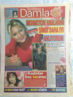 Tercüman Gazetesi Damla Eki 8 Mart 2003 - Pınar Altuğ Asker Yolu Beklemek Zormuş, İbrahim Tatlısesi Anlatan Şarkı GZ21364 - 1