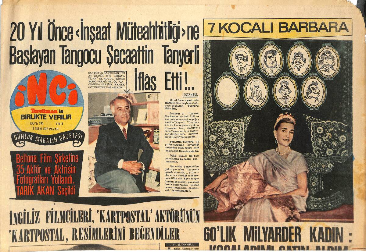 Tercüman Gazetesi İnci Eki 1 Ekim 1972 - İngiliz Filmcileri , Kartpostal Aktörü Tarık Akan'ın Kartpostal Resimlerini Beğendiler GZ145115 - 1