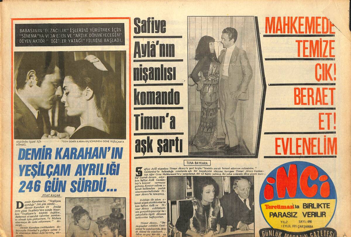 Tercüman Gazetesi İnci Eki 1 Eylül 1971 - Yeşilçam'ın Keloğlan'ı Rüştü Asyalı - Demir Karahan'ın Yeşilçam Ayrılığı 246 Gün Sürdü... GZ147596 - 1