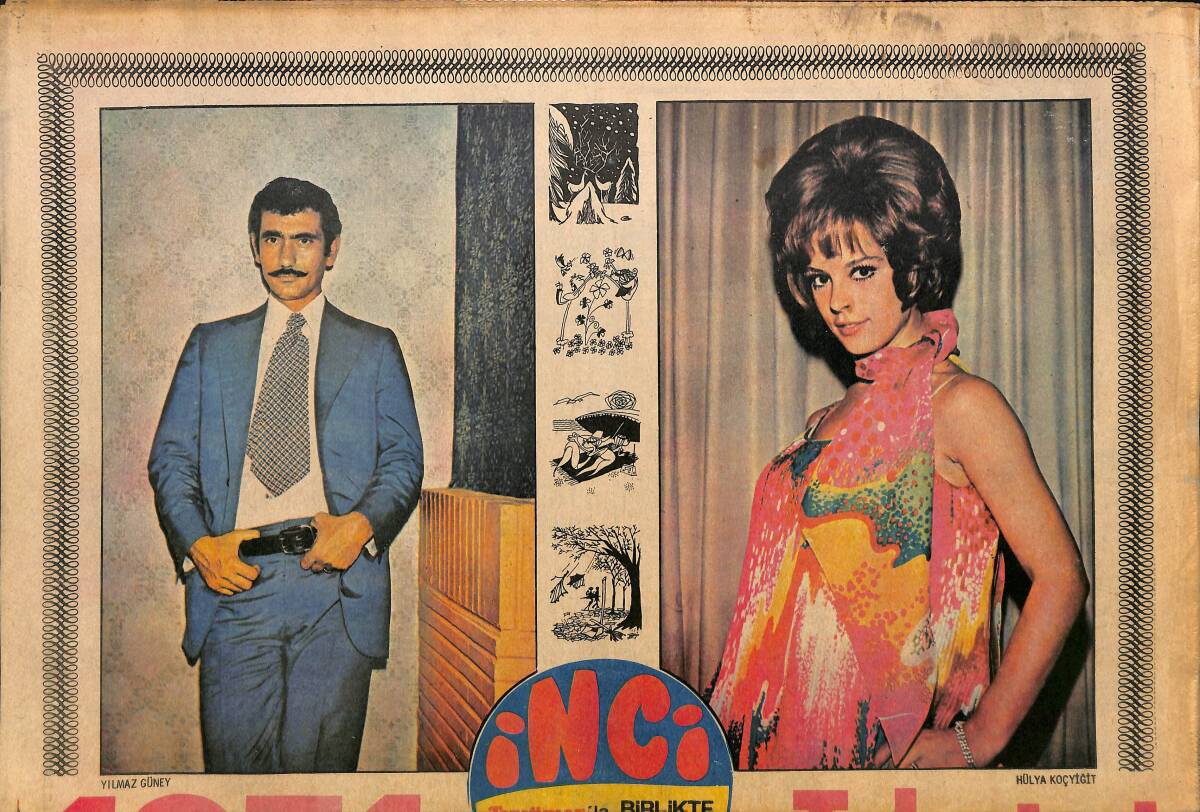 Tercüman Gazetesi İnci Eki 1 Ocak 1971 - 1971 Yılı Yılmaz Güney&Hülya Koçyiğit Görselli Tam Takım Takvim - Türkân Şoray , 1972'nin İlk İmzasını Attı GZ160755 - 1
