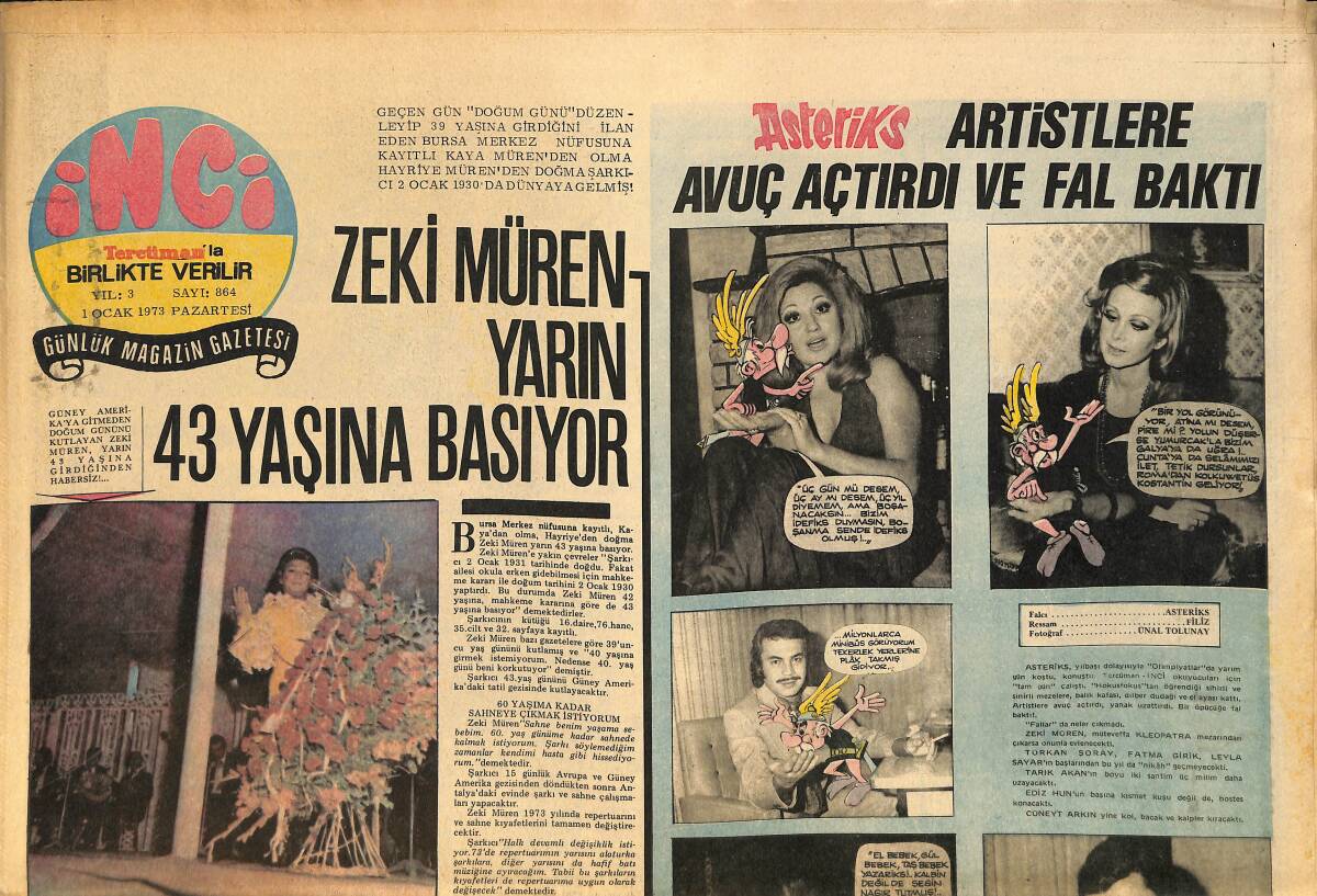 Tercüman Gazetesi İnci Eki 1 Ocak 1973 - Zeki Müren Yarın 43 Yaşına Basıyor GZ160584 - 1