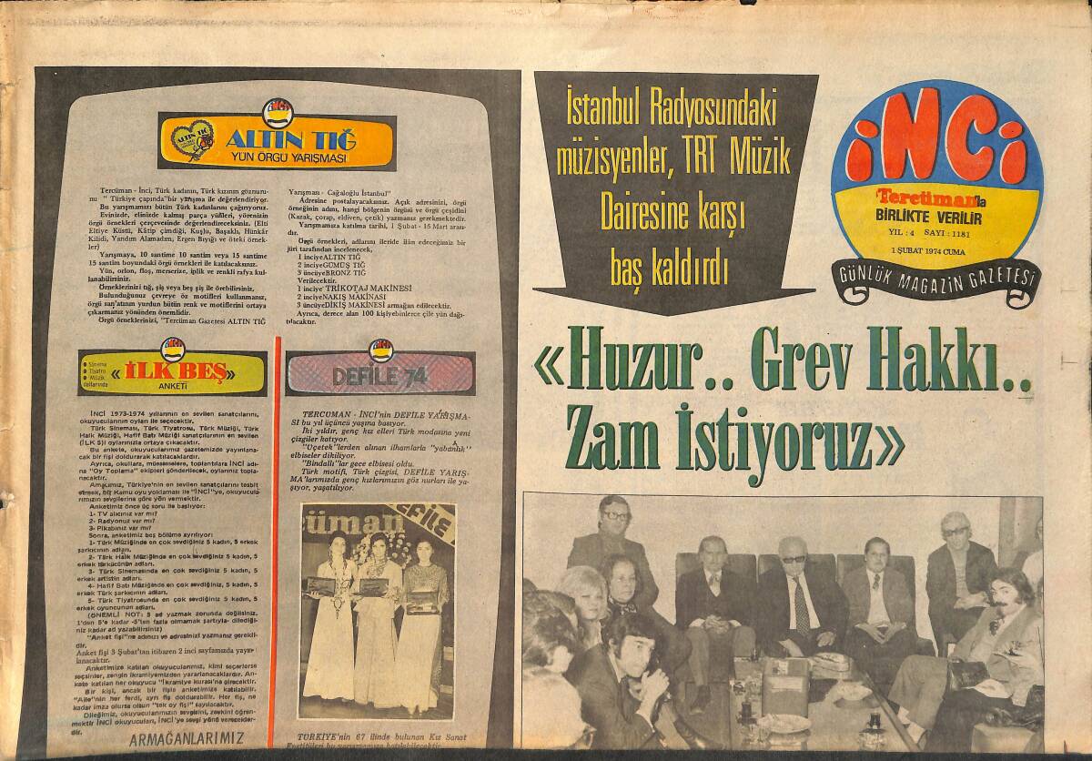 Tercüman Gazetesi İnci Eki 1 Şubat 1974 - Ali Rıza Gündoğdu Mart'ta Tezkere Alıyor - Selçuk Ural Canan'dan Ayrılıyor GZ160646 - 1