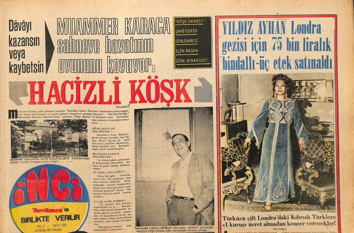 Tercüman Gazetesi İnci Eki 10 Ekim 1971 - Zeki Müren , Bir Süre Sahneye Çıkamayıp Dinlenecek GZ160766 - 1