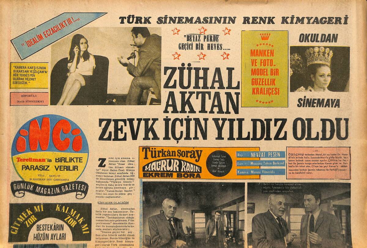 Tercüman Gazetesi İnci Eki 10 Haziran 1970 - Zühal Aktan Zevk İçin Yıldız Oldu - Nalkesen'in Zeki Müren'e Bestesi GZ147466 - 1