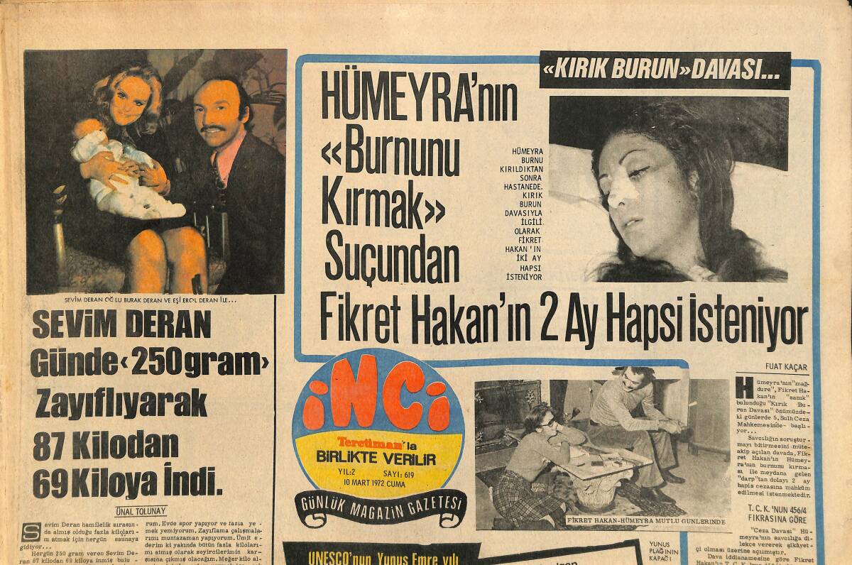 Tercüman Gazetesi İnci Eki 10 Mart 1972 - Sevim Deran Günde 250 Gram Zayıflayarak 87 Kilodan 69 Kiloya İndi GZ160768 - 1