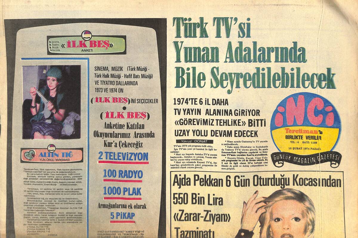 Tercüman Gazetesi İnci Eki 10 Şubat 1974 - Ajda Pekkan 6 Gün Oturduğu Kocasından 550 Bin Lira Zarar-Ziyan Tazminatı Almış ! GZ144472 - 1