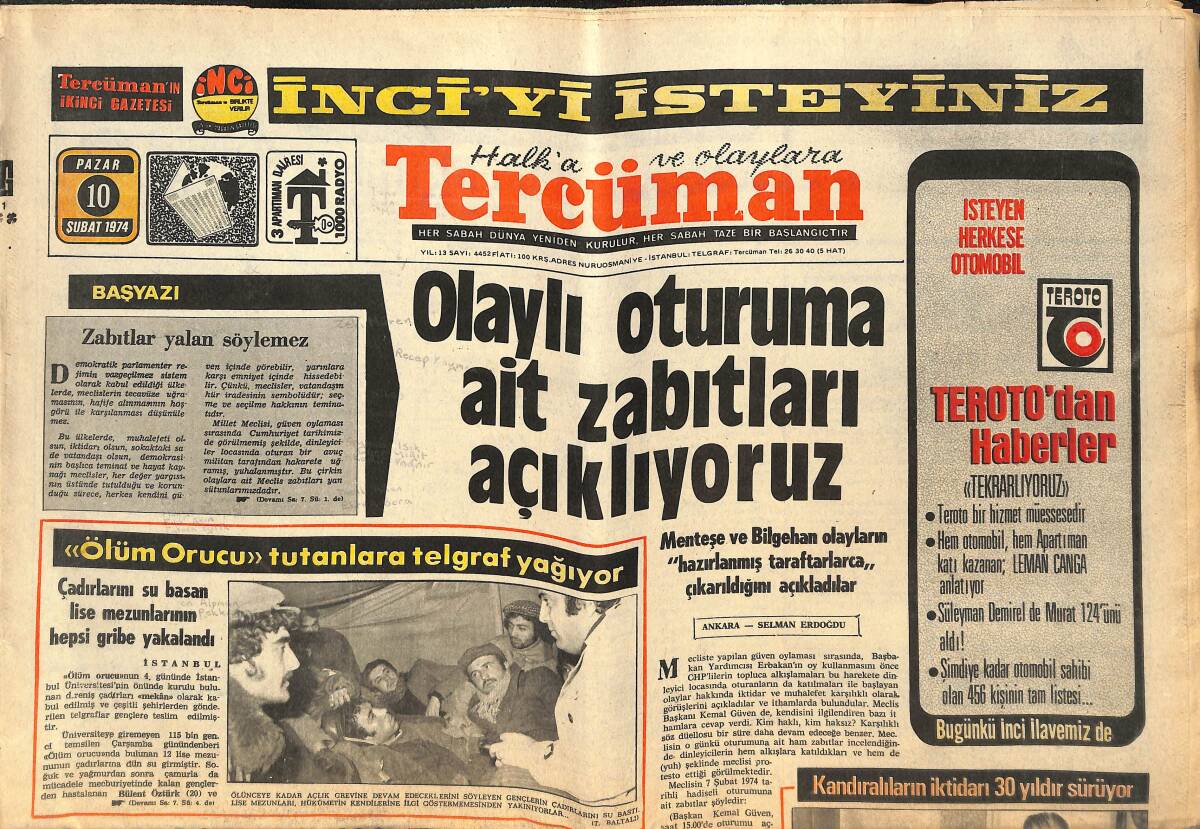 Tercüman Gazetesi İnci Eki 10 Şubat 1974 - İki Kandıralı Bakan Güneş Ve Adak Seçmenlerine Ziyafet Verdi! - Altın Kalem Yarışmamıza Katılacak Liseler! GZ144436 - 1