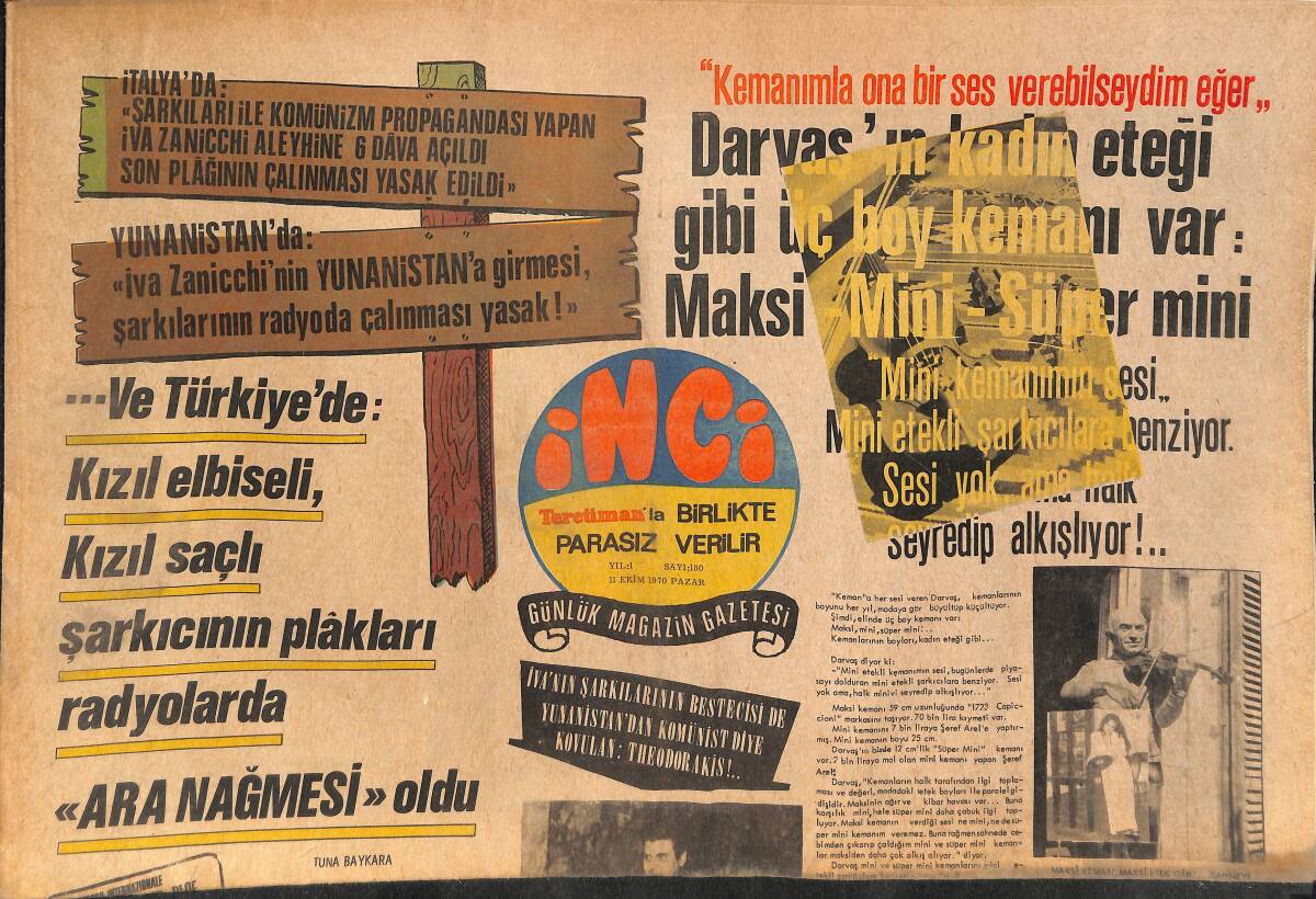 Tercüman Gazetesi İnci Eki 11 Ekim 1970 - Ve Türkiye'de Kızıl Elbiseli Kızıl Saçlı Şarkıcının Plakları Radyolarda Ara Nağmesi Oldu! GZ145807 - 1