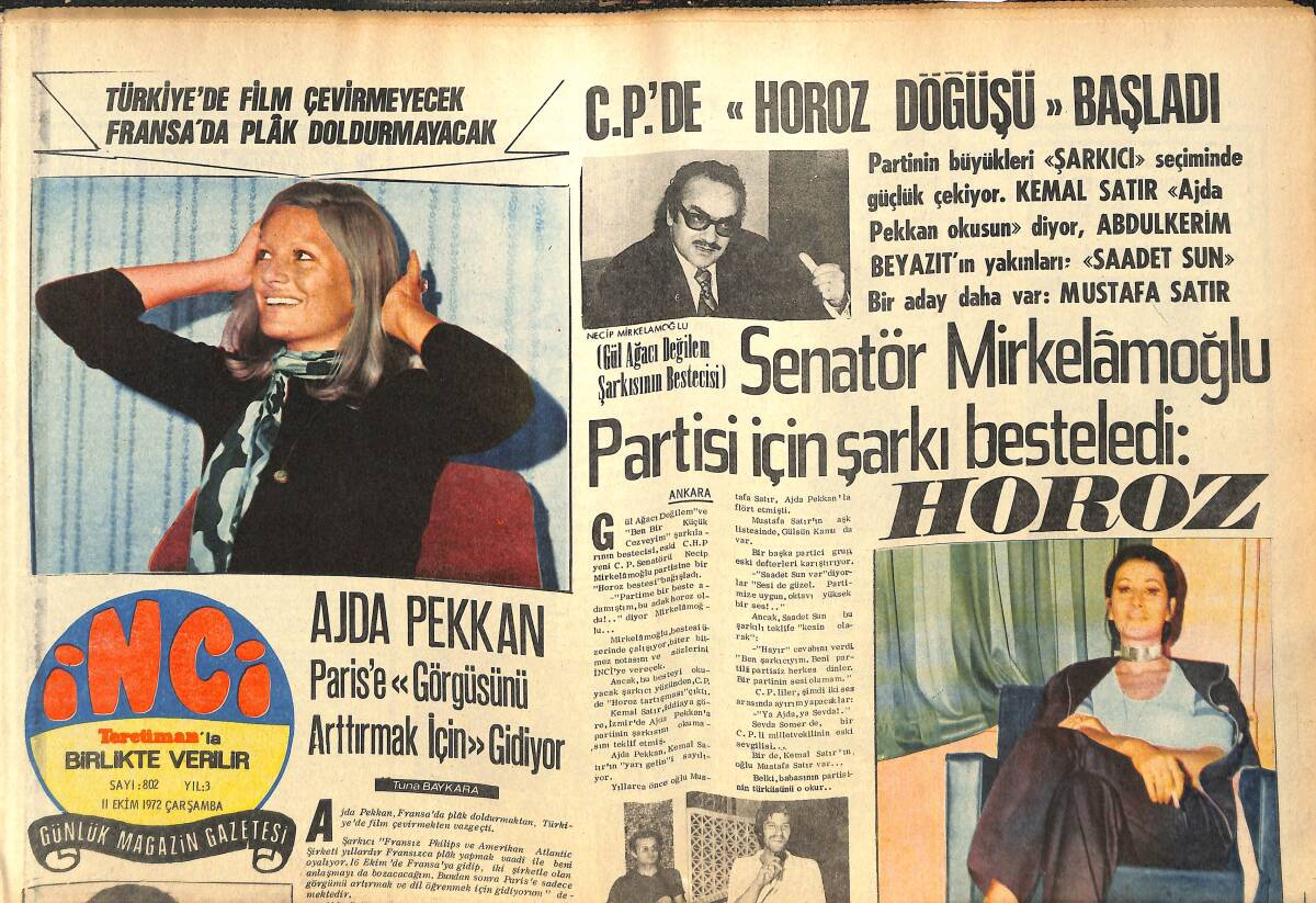 Tercüman Gazetesi İnci Eki 11 Ekim 1972 - Ajda Pekkan Paris'e Görgüsünü Arttırmak İçin Gidiyor GZ144519 - 1