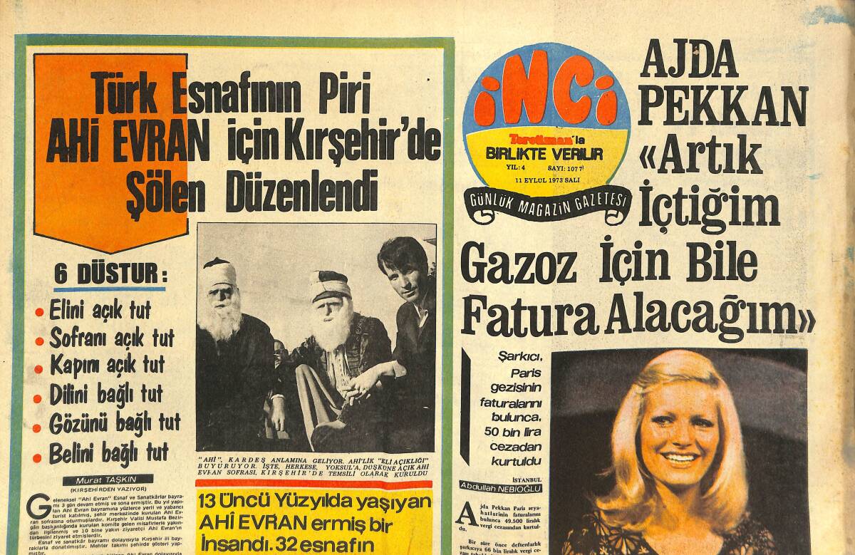 Tercüman Gazetesi İnci Eki 11 Eylül 1973 - Ajda Pekkan '' Artık İçtiğim Gazoz İçin Bile Fatura Alacağım '' GZ144464 - 1