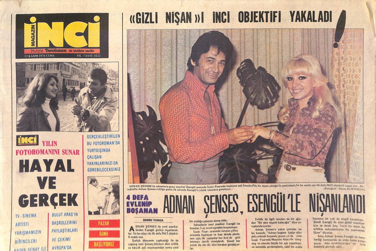 Tercüman Gazetesi İnci Eki 12 Kasım 1976 - Adnan Şenses, Esengül'le Nişanlandı - Gülşen Bubikoğlu İtalyanlarla Film Yapacak - Al Pacino GZ156457 - 1