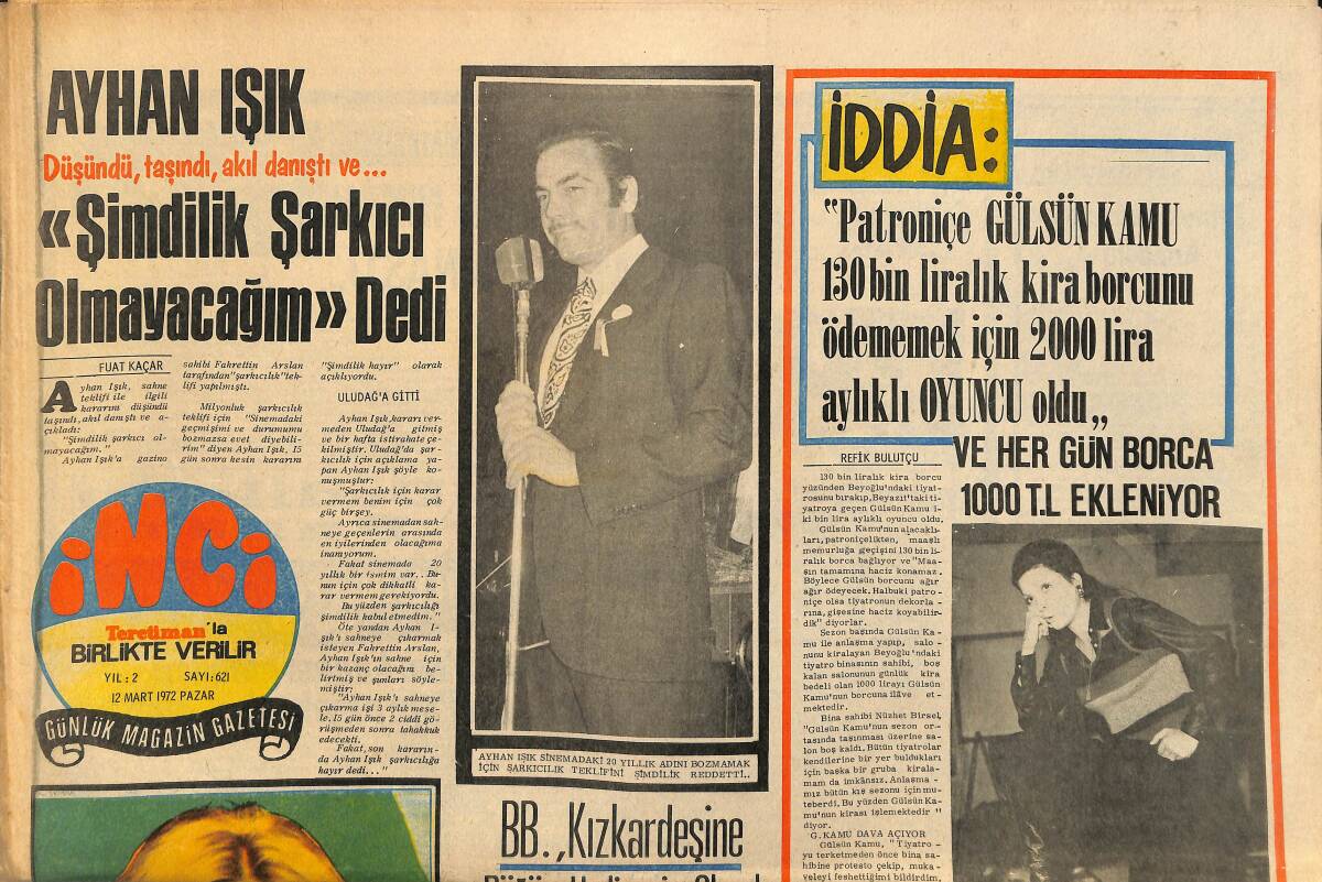 Tercüman Gazetesi İnci Eki 12 Mart 1972 - Brigitte Bardot , Kız Kardeşine Düğün Hediyesi Olarak Verdiği Apartman Katını Geri İstiyor GZ160773 - 1