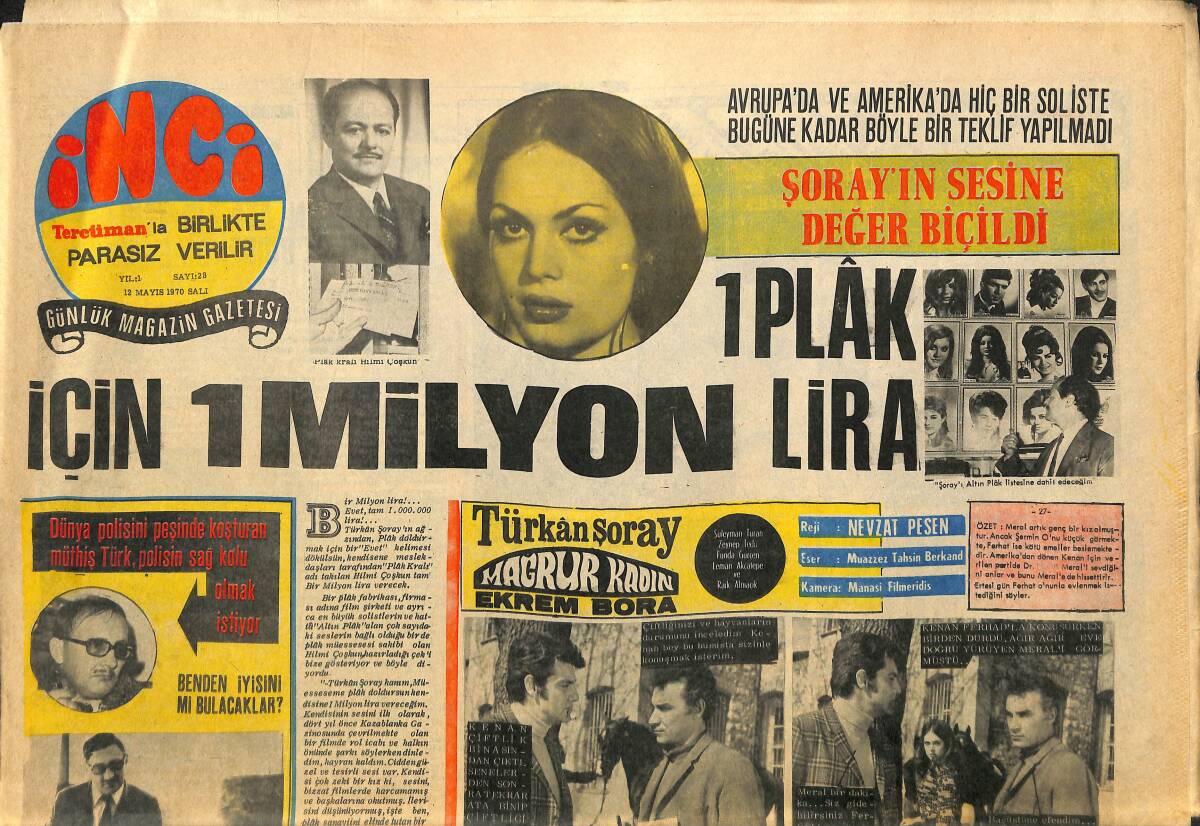 Tercüman Gazetesi İnci Eki 12 Mayıs 1970 - Türkan Şoray'ın Sesine Değer Biçildi GZ141143 - 1