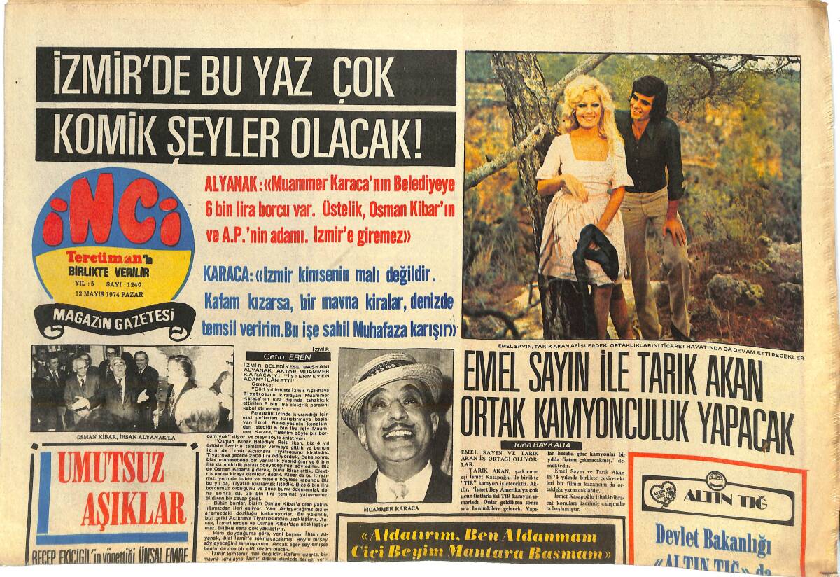 Tercüman Gazetesi İnci Eki 12 Mayıs 1974 - Emel Sayın İle Tarık Akan Ortak Kamyonculuk Yapacak! GZ144696 - 1