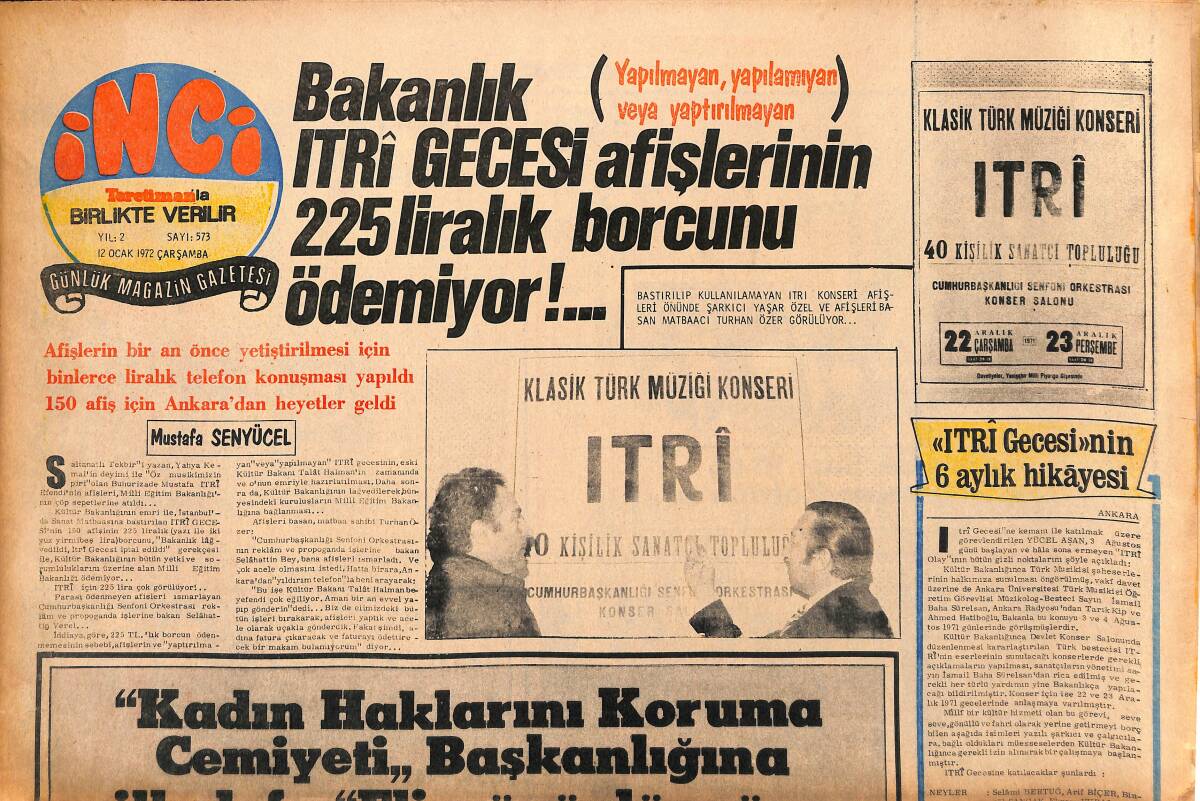 Tercüman Gazetesi İnci Eki 12 Ocak 1972 - Şarkıcı Bora İle Eşi Manken Füsun Şarkı Ve Moda Gezisine Çıkıyorlar GZ147634 - 1