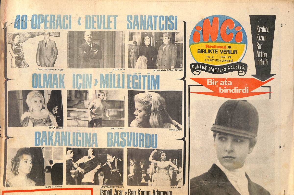 Tercüman Gazetesi İnci Eki 12 Şubat 1972 - Sevim Tuna , Tamer Yiğit'i Sevda Ferdağ'ı Bir Toplantıya Götürerek Beraberliğini Ele-Güne Gösterdi GZ160578 - 1