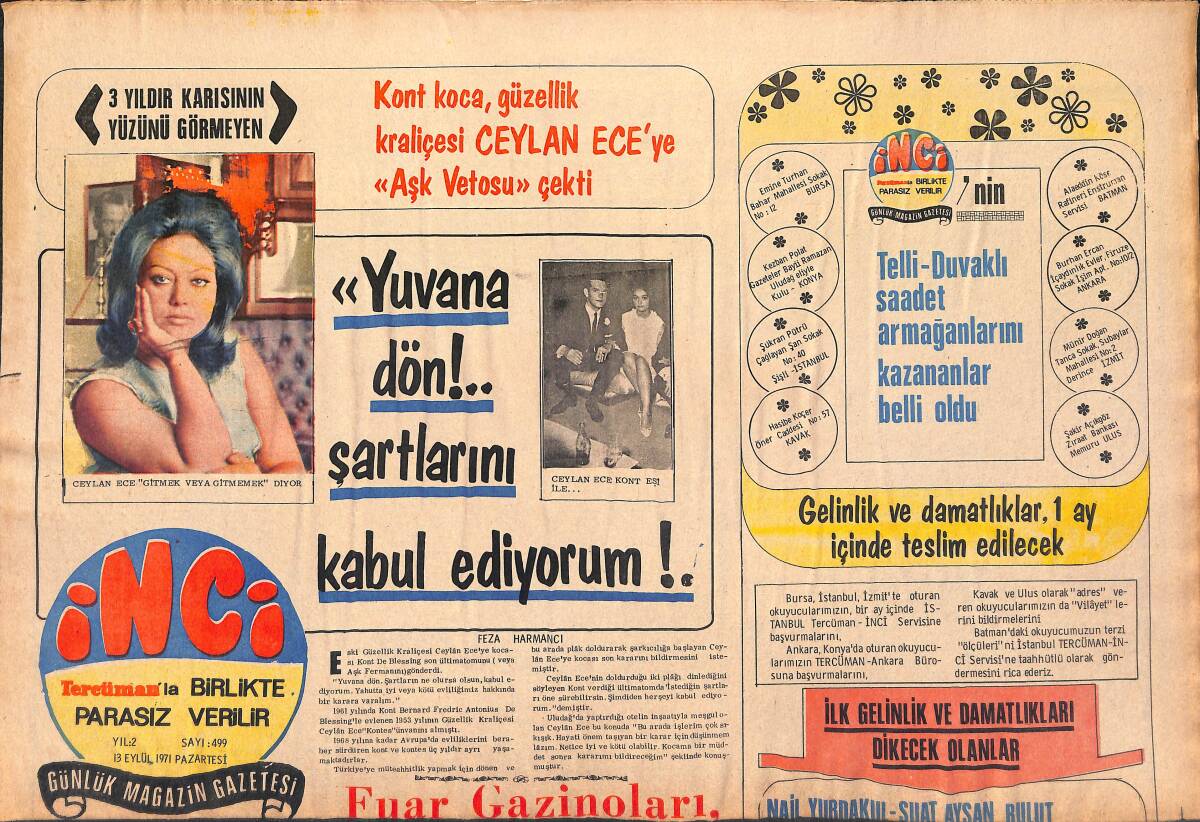 Tercüman Gazetesi İnci Eki 13 Eylül 1971 - Gazinocu Fahrettin Aslan , Osman Kavran , Basri , Hasan Ekici Efes Oteli'nde Toplandı GZ147615 - 1