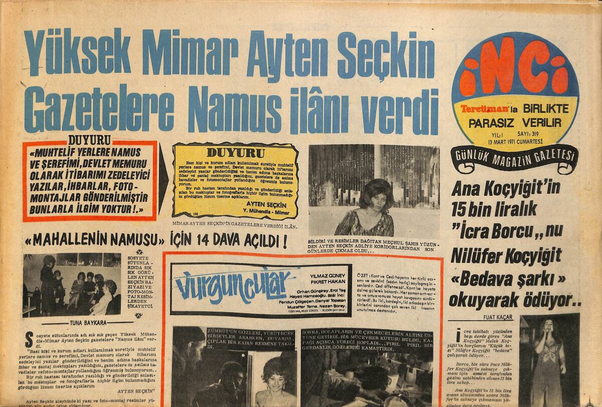 Tercüman Gazetesi İnci Eki 13 Mart 1971 - İlhan Daner Kürkçü Dükkanına Döndü . Bir Kürke Dört Şarkı Okudu GZ160782 - 1