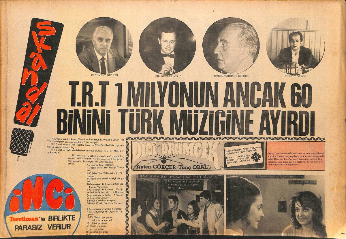 Tercüman Gazetesi İnci Eki 13 Temmuz 1970 - Türkan Şoray 1971 Yılı İçin Zamlı Fiyatını Açıkladı: 100 Bin Lira - Marsha Hunt GZ147437 - 1