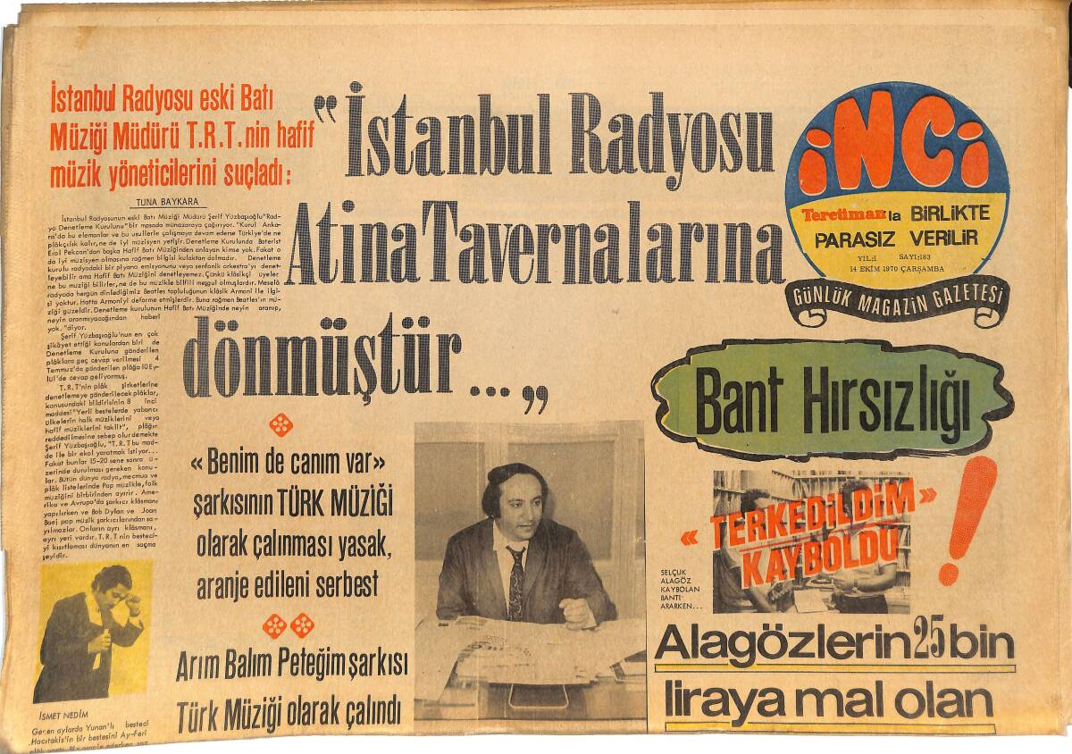 Tercüman Gazetesi İnci Eki 14 Ekim 1970 - Nuri Sesigüzel Beğenmediği Afişleri Yırttı Yeni Afişleri Kendi Eliyle Yapıştırdı GZ145103 - 1