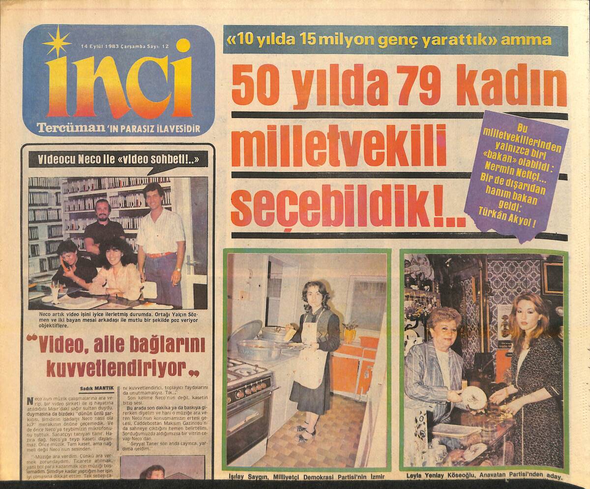 Tercüman Gazetesi İnci Eki 14 Eylül 1983 - Hülya Tuğlu: Ekmeğimi Şarkılardan Çıkarıyorum - Hülya Sözer GZ156573 - 1