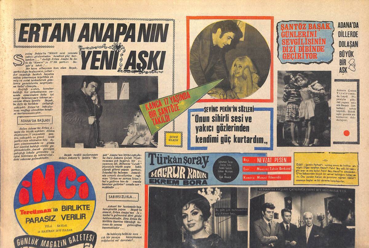 Tercüman Gazetesi İnci Eki 14 Haziran 1970 - Türkan Şoray Fotoroman - Ertan Anapa'nın Yeni Aşkı! GZ146074 - 1