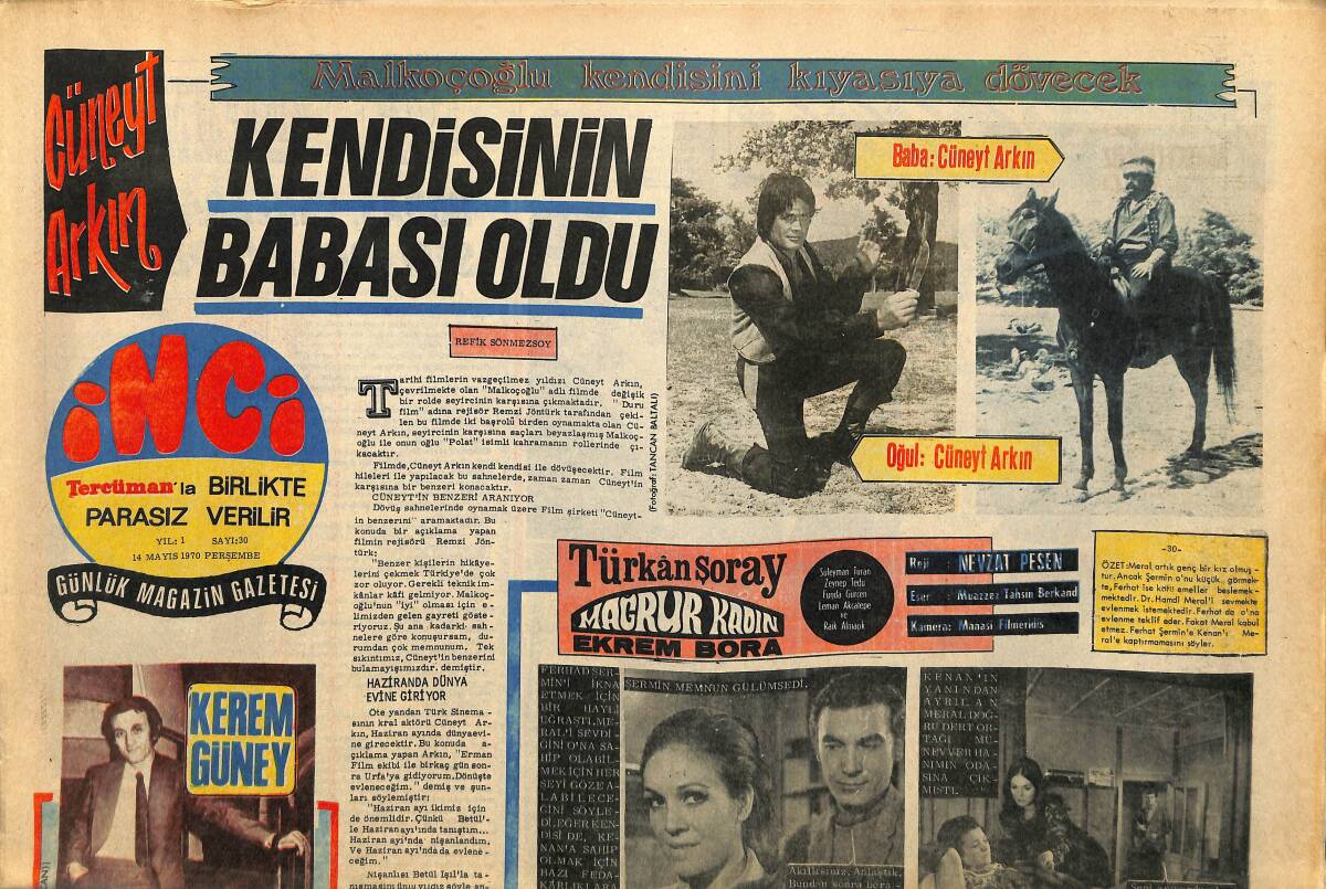 Tercüman Gazetesi İnci Eki 14 Mayıs 1970 - Cüneyt Arkın , Kendisinin Babası Oldu GZ141145 - 1