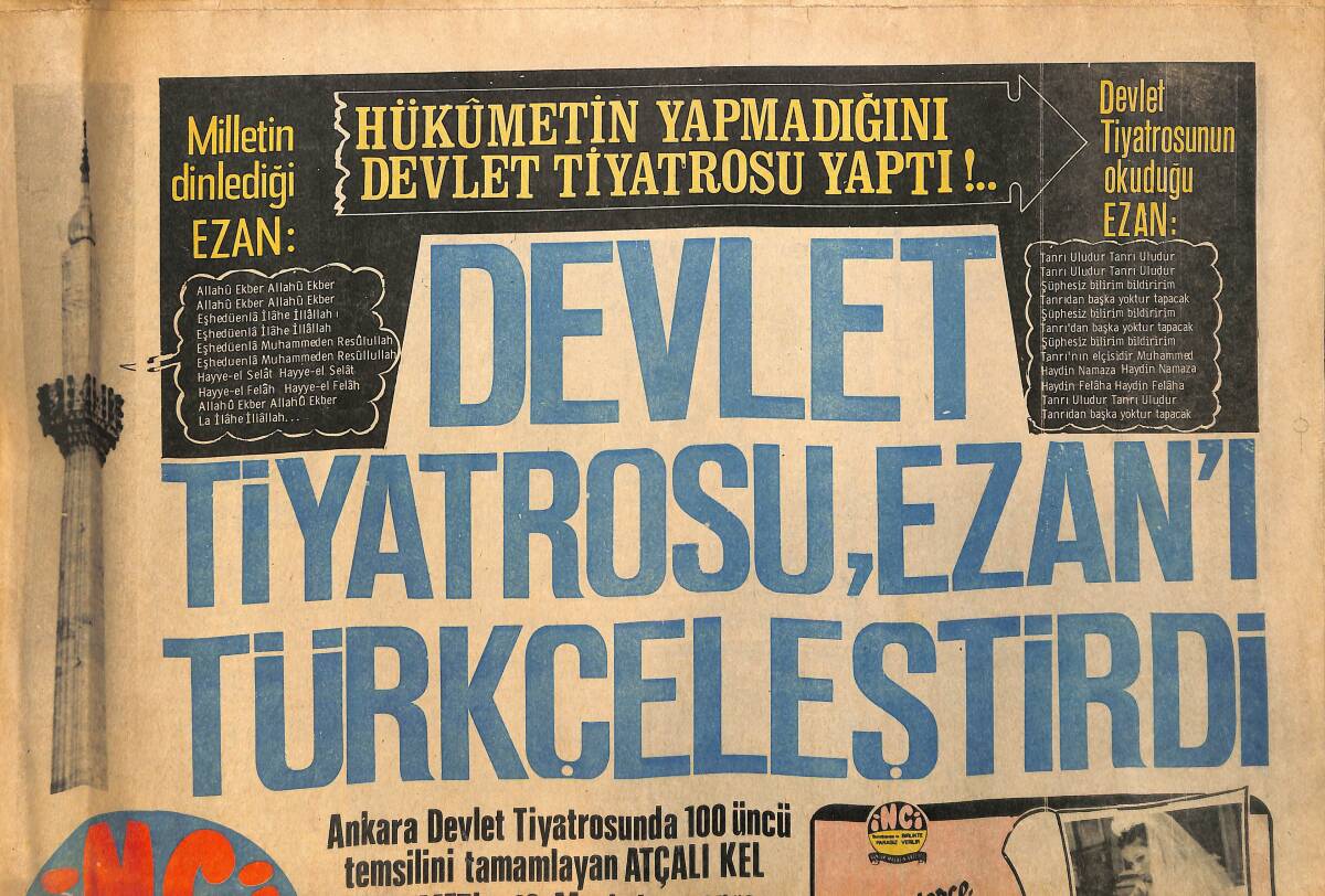 Tercüman Gazetesi İnci Eki 14 Nisan 1971 - Devlet Tiyatrosu Ezanı Türkçeleştirdi - Şükran Ay Şimdi De Aranjman Okuyor GZ145634 - 1