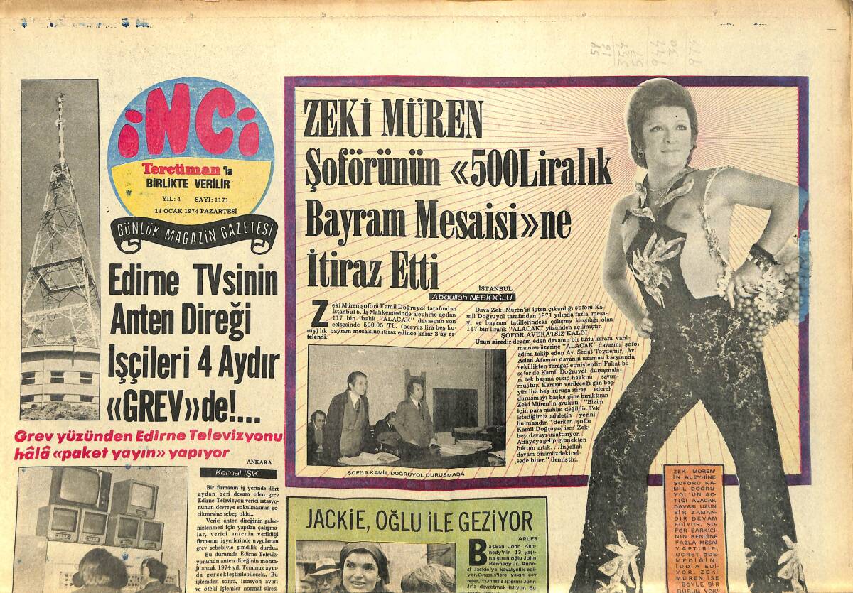 Tercüman Gazetesi İnci Eki 14 Ocak 1974 - Zeki Müren Şoförünün 500 Liralık Bayram Mesaisine İtiraz Etti GZ144579 - 1